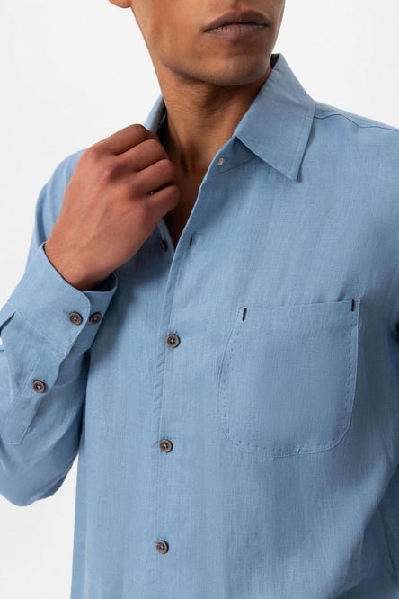 Antioch Baby Blue 100% Linen Long Sleeve Men's Shirt