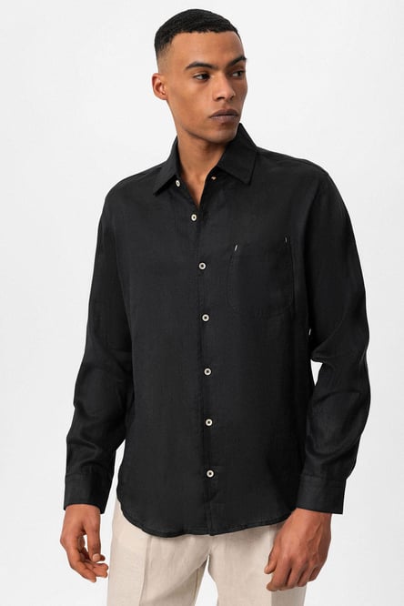 Antioch Black 100% Linen Long Sleeve Men's Shirt