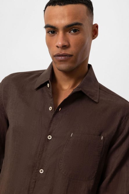 Antioch Brown 100% Linen Long Sleeve Men's Shirt