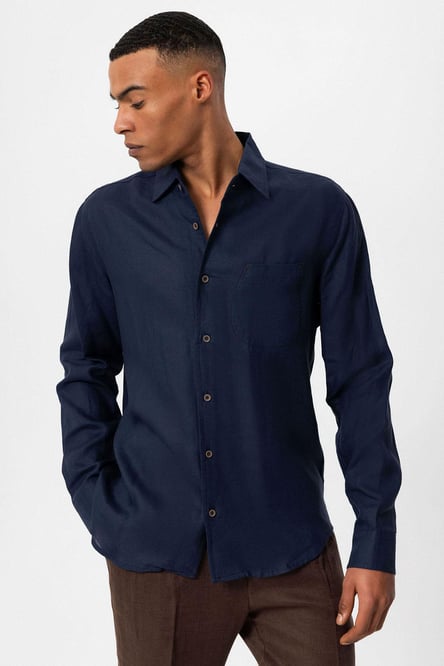 Antioch Navy Blue 100% Linen Long Sleeve Men's Shirt