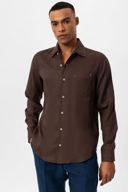 Antioch Brown 100% Linen Long Sleeve Men's Shirt