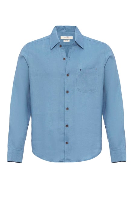 Antioch Baby Blue 100% Linen Long Sleeve Men's Shirt