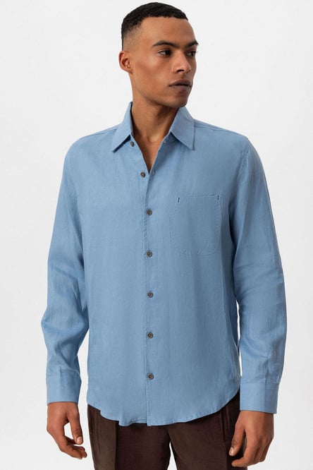 Antioch Baby Blue 100% Linen Long Sleeve Men's Shirt