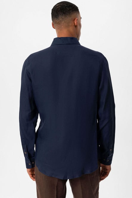 Antioch Navy Blue 100% Linen Long Sleeve Men's Shirt