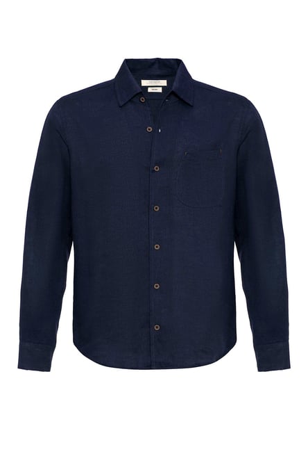 Antioch Navy Blue 100% Linen Long Sleeve Men's Shirt