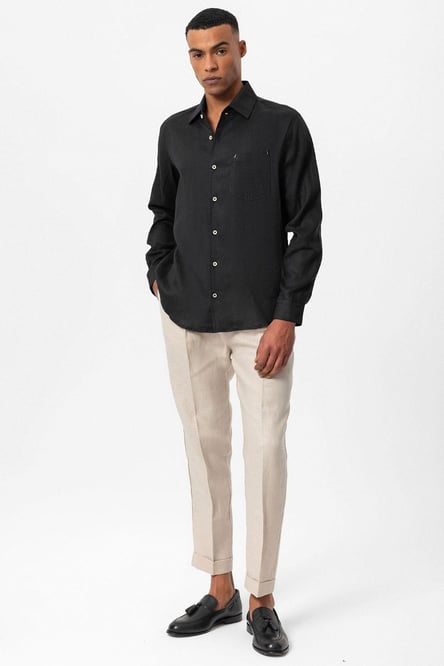 Antioch Black 100% Linen Long Sleeve Men's Shirt