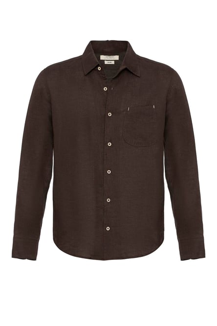 Antioch Brown 100% Linen Long Sleeve Men's Shirt