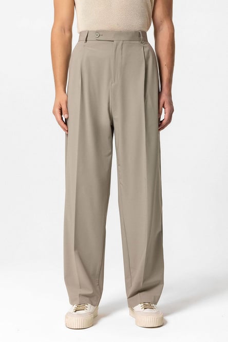 Light Khaki Baggy High Waist Men's Fabric Trousers