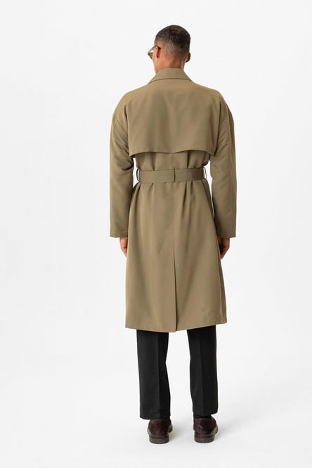 Light Khaki Double Breasted Closure Belted Trench Coat