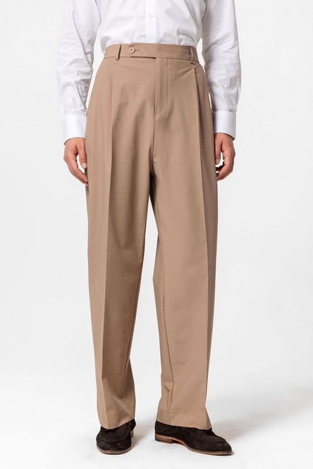 Light Brown Baggy High Waist Men's Fabric Trousers