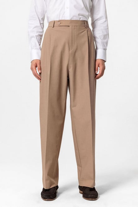 Light Brown Baggy High Waist Men's Fabric Trousers