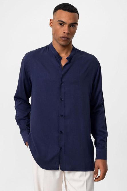 Antioch Light Navy Blue Collar Regular Fit Men's Shirt