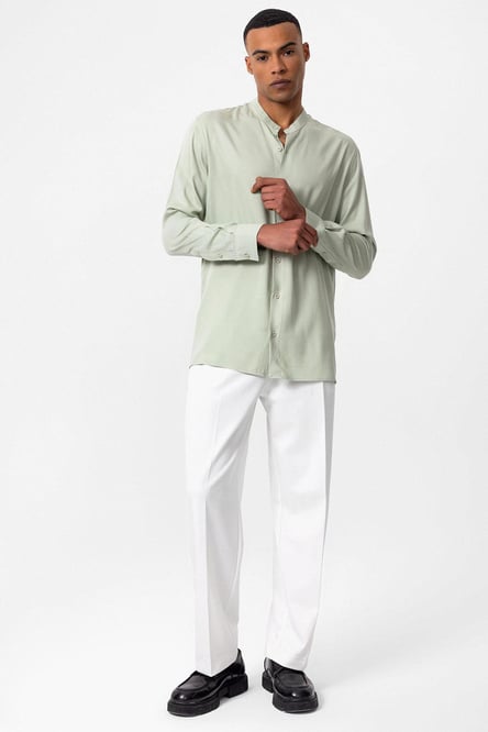 Antioch Light Green Collar Regular Fit Men's Shirt