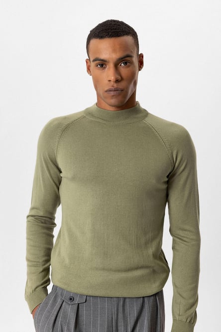 Light Khaki Half Turtleneck Men's Knitwear