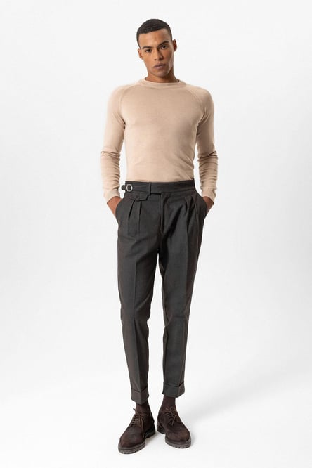 Beige Crew Neck Slim Fit Knitwear Sweater