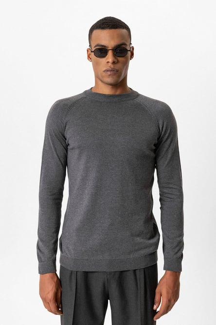 Smoked Crew Neck Slim Cut Knitwear Sweater