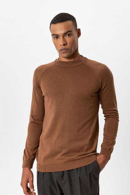 Brown Crew Neck Slim Fit Knitwear Sweater