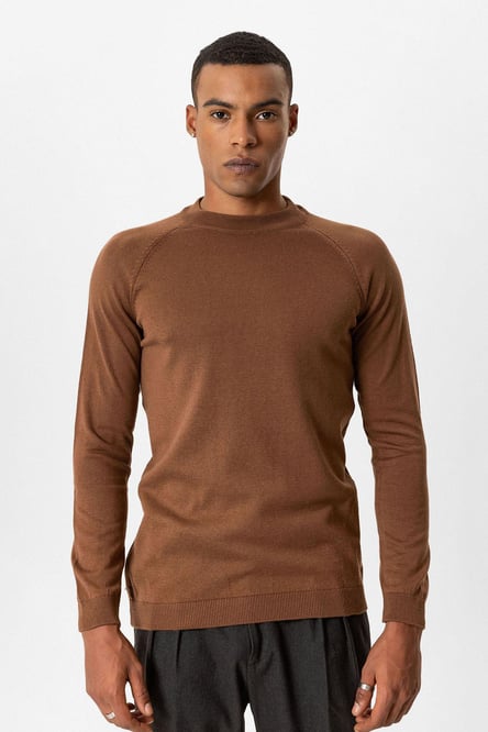 Brown Crew Neck Slim Fit Knitwear Sweater