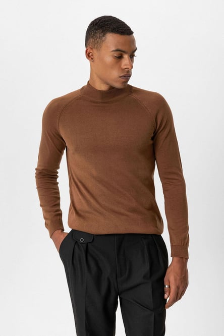 Brown Half-Neck Men's Knitwear