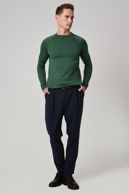 Green Crew Neck Slim Fit Knitwear Sweater