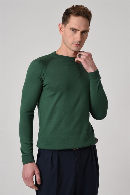 Green Crew Neck Slim Fit Knitwear Sweater