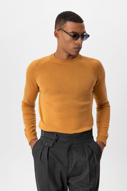 Tobacco Crew Neck Slim Fit Knitwear Sweater