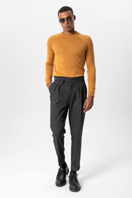 Tobacco Crew Neck Slim Fit Knitwear Sweater