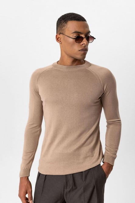 Mink Crew Neck Slim Cut Knitwear Sweater