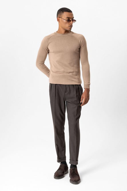 Mink Crew Neck Slim Cut Knitwear Sweater