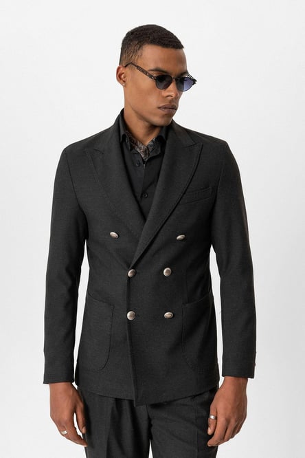 Anthracite Unlined Double Breasted Men's Blazer Jacket