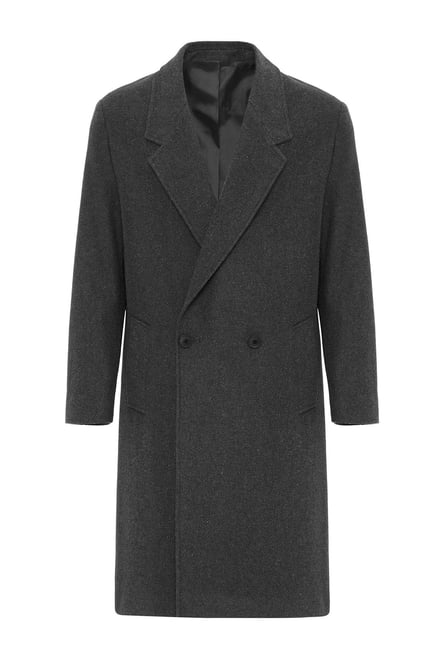 Anthracite Wool Blend Herringbone Double Breasted Men's Coat