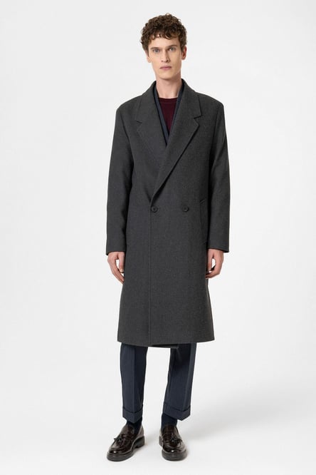 Anthracite Wool Blend Herringbone Double Breasted Men's Coat