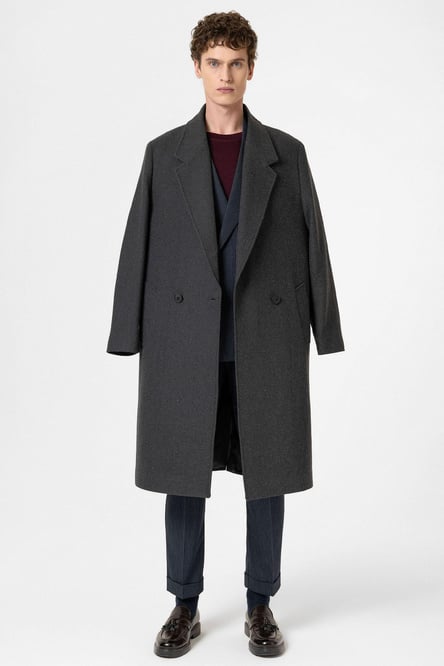 Anthracite Wool Blend Herringbone Double Breasted Men's Coat