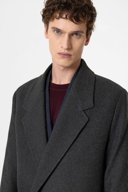 Anthracite Wool Blend Herringbone Double Breasted Men's Coat