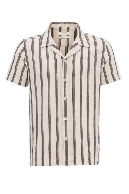 Antioch Brown Open Collar Striped Men's Shirt