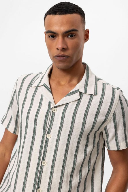 Antioch Brown Open Collar Striped Men's Shirt