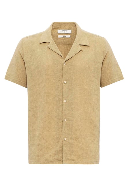 Antioch Beige Open Collar Knitted Textured Men's Shirt