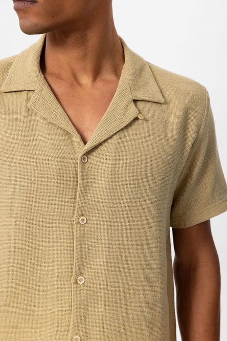 Antioch Beige Open Collar Knitted Textured Men's Shirt