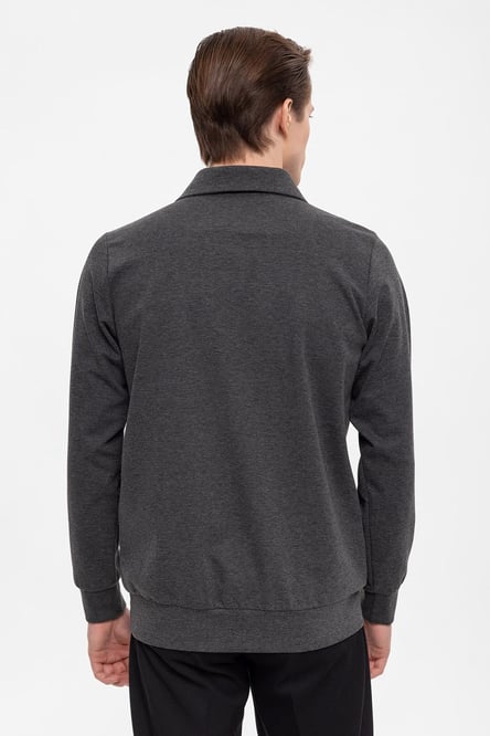 Antioch Anthracite Open Neck Regular Fit Long Sleeve Sweater