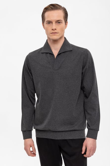 Antioch Anthracite Open Neck Regular Fit Long Sleeve Sweater