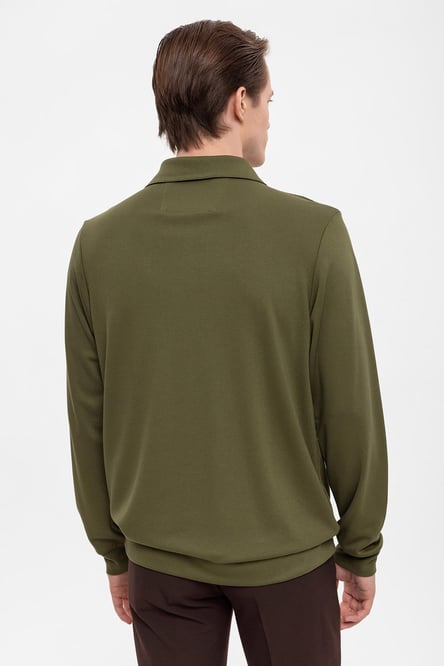 Antioch Green Open Neck Regular Fit Long Sleeve Sweater