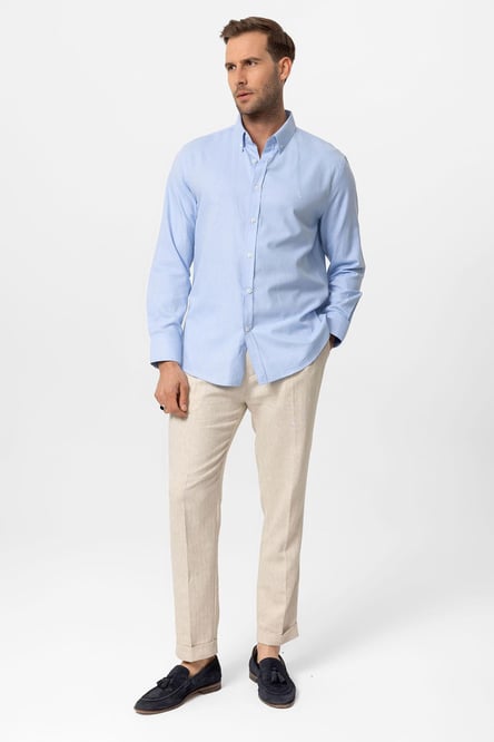 Antioch Bebe Blue Collar Buttoned Slim Fit Men's Shirt