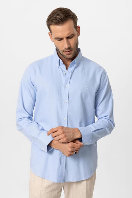 Antioch Bebe Blue Collar Buttoned Slim Fit Men's Shirt