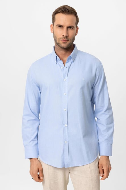 Antioch Bebe Blue Collar Buttoned Slim Fit Men's Shirt