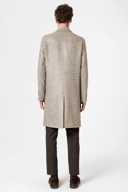 Beige Herringbone Patterned Men's Coat