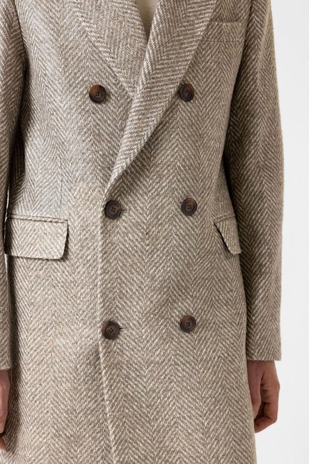 Beige Herringbone Patterned Men's Coat