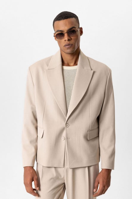 Beige Crop Fit Men's Blazer Jacket