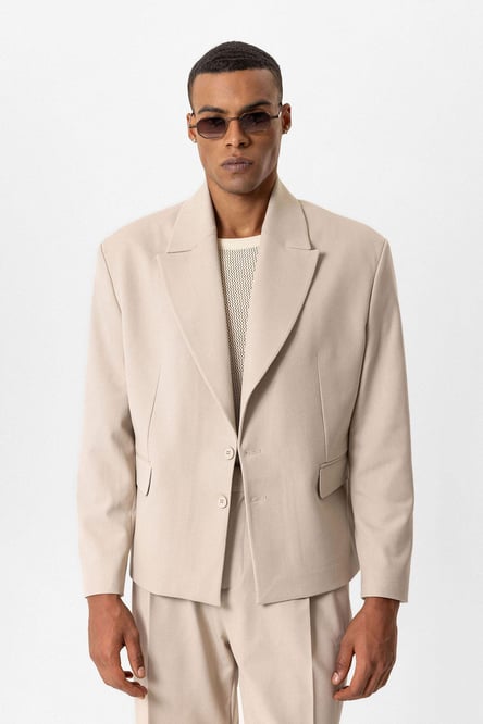 Beige Crop Fit Men's Blazer Jacket