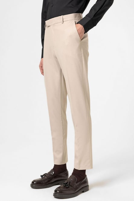 Beige Classic High Waist Men's Trousers