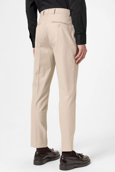 Beige Classic High Waist Men's Trousers